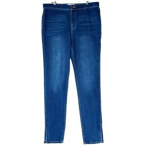 Vanilla Star Jeggings Women Sze Large Dark Blue Skinny Cuffs Slits Stretch Denim